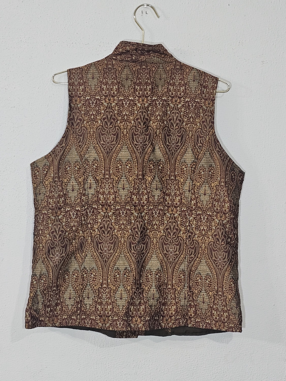 Vintage TravelSmith Women's Silk Blend Vest Sz L Brocade Paisley Patchwork Boho - Picture 2 of 12